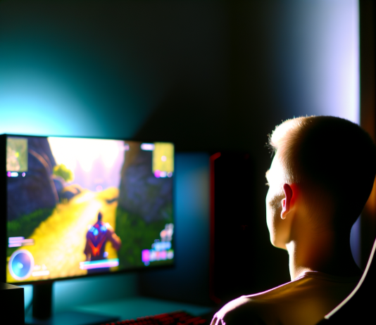 Как скачать игру на андроид? Человек играет в компьютерную игру, видно монитор